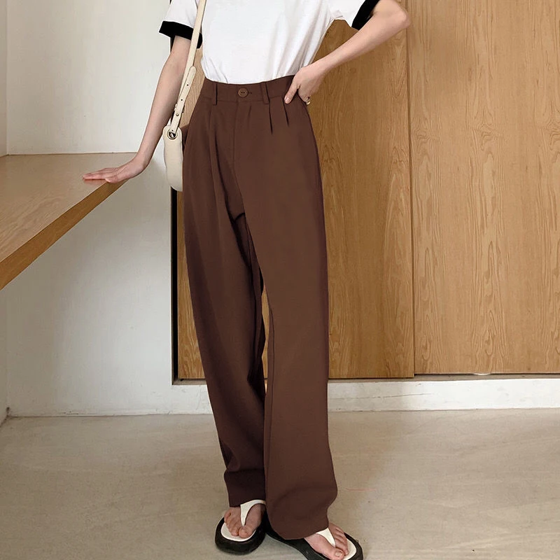 

Women High Waist Pants Casual Fall Straight Office Elegant Suit Trousers Korean Fashion Button Loose Female Black Pants