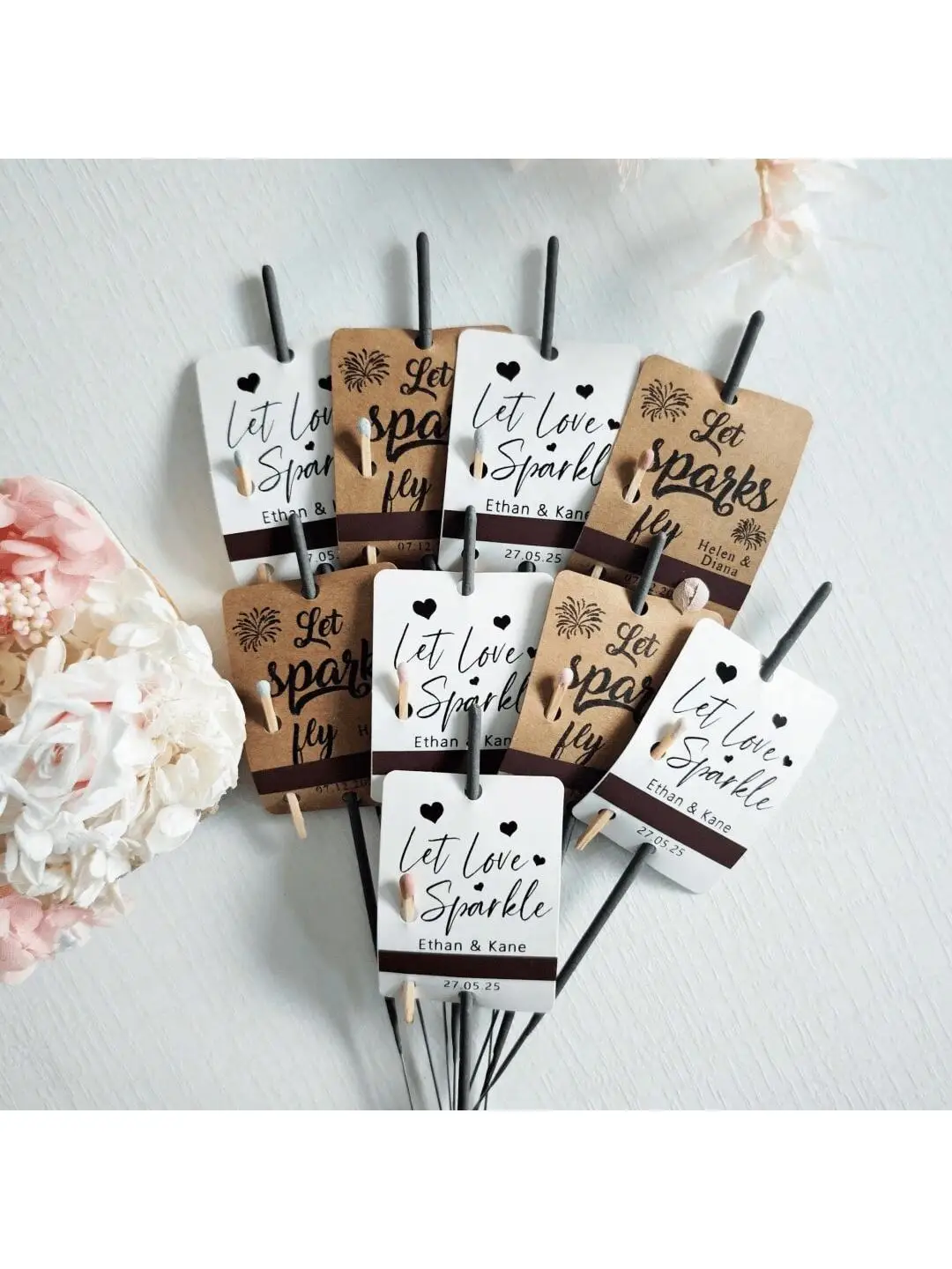 Wedding Sparkler Tags Custom Sleeves 8 Different Designs Love Hollow Fireworks Unique Farewell Favors 5X7.5Cm (No Fireworks)