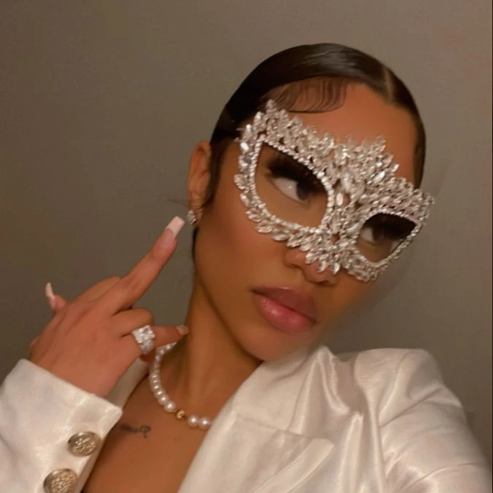 Splendida Maschera In Maschera Di Diamanti Con Strass Da Donna Di Lusso In Cristallo Per Il Viso, Protezione Per Gioielli, Prestazioni Di Ballo, Decor