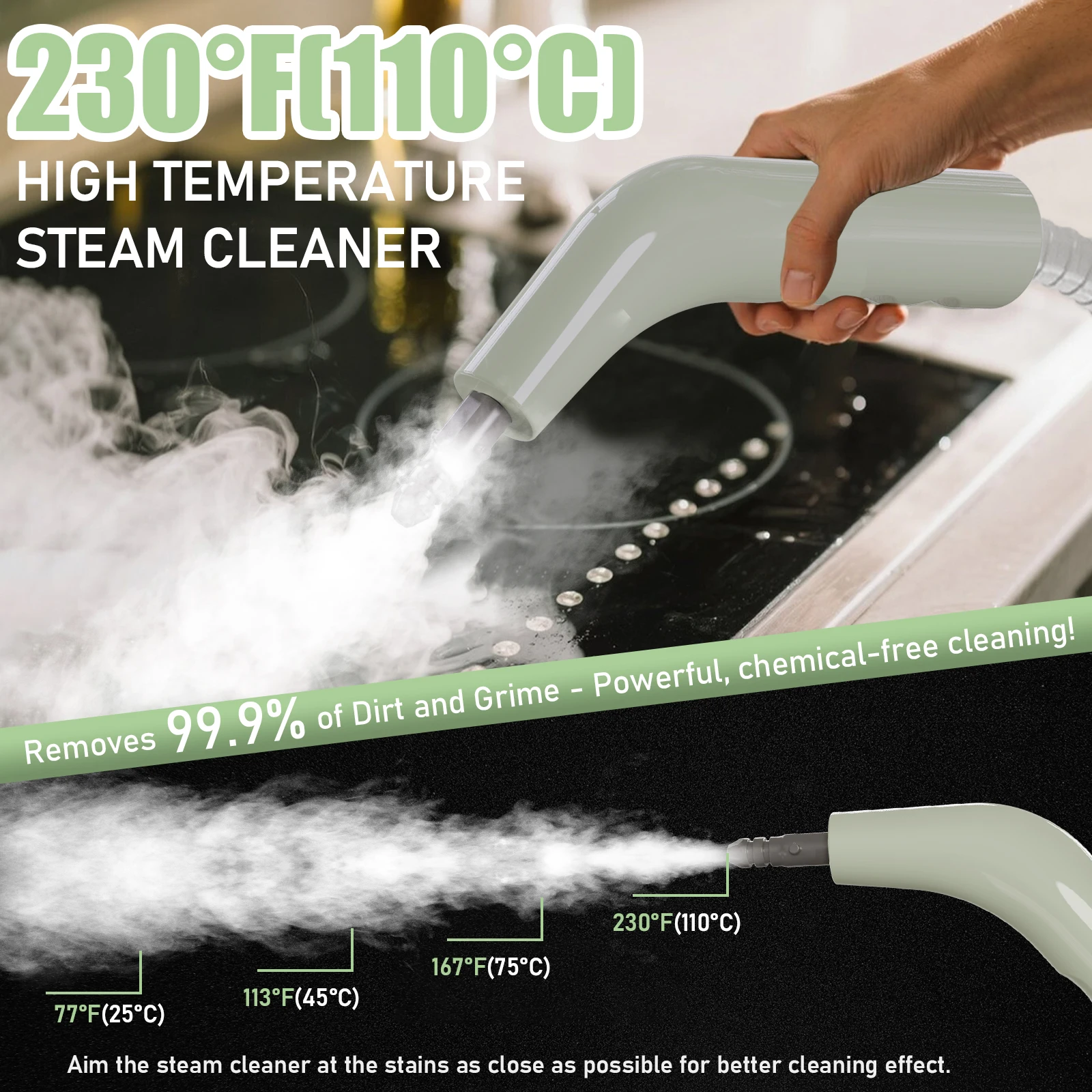 2500W Powerful Handheld Steam Cleaner with 6 Brush Heads - 45 Mins Runtime, 110V Multiuse Steamer for Deep Cleaning Upholstery, 6