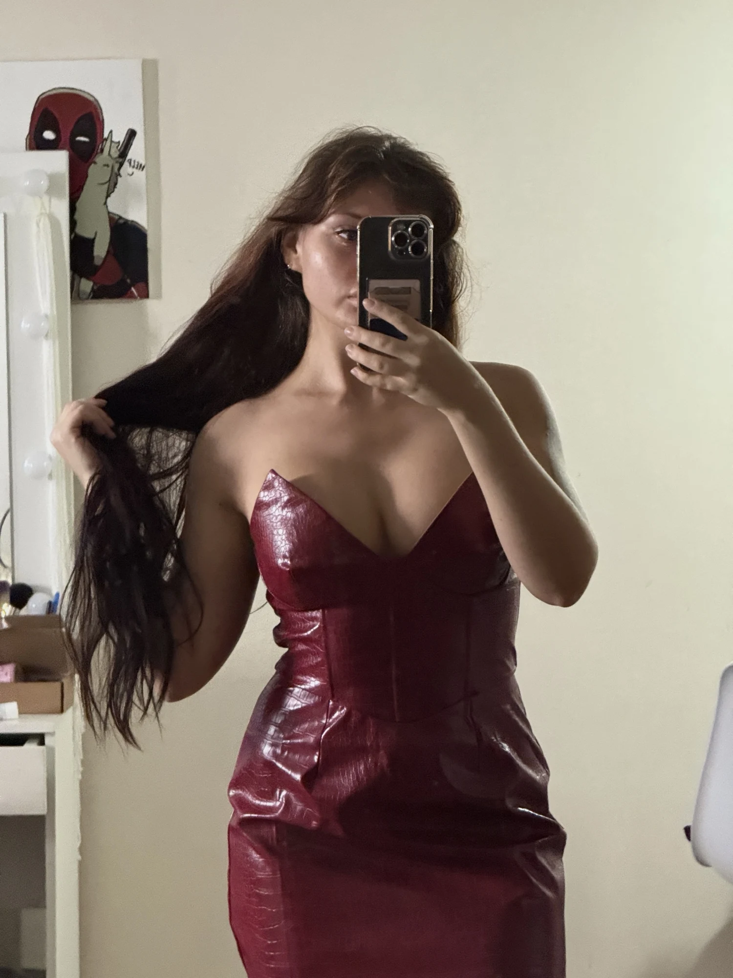 Glamorous Strapless Leather Mini Dress - Empire Waist Elegance photo review