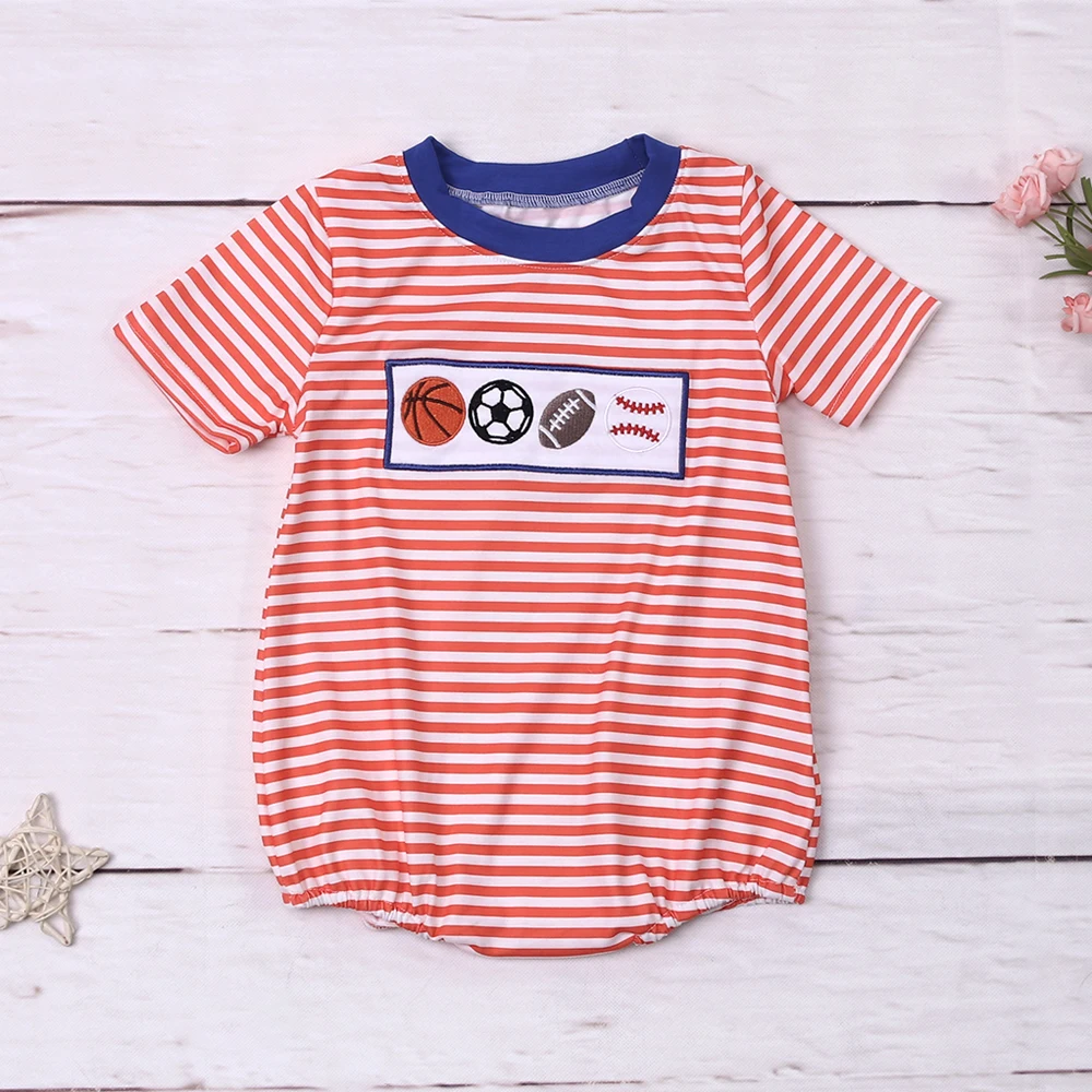

Fashion Baby Boutique Clothes Baby Boys Sky Red Strap Short Sleeve Popular Baseball T-Shirts Newborn Sports One-Piece For 0-3T