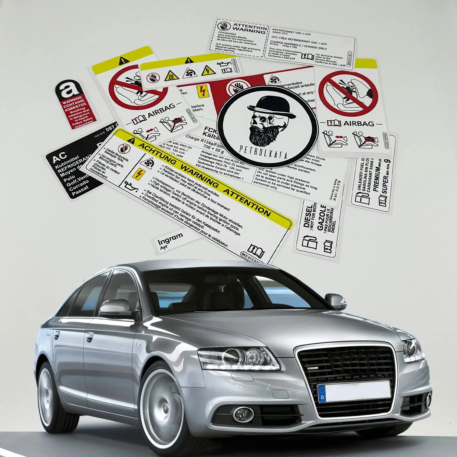 

AUDI A6 RS6 2004-2011 RESTORATION WARNING CAUTION ENGINE STICKERS LABELS