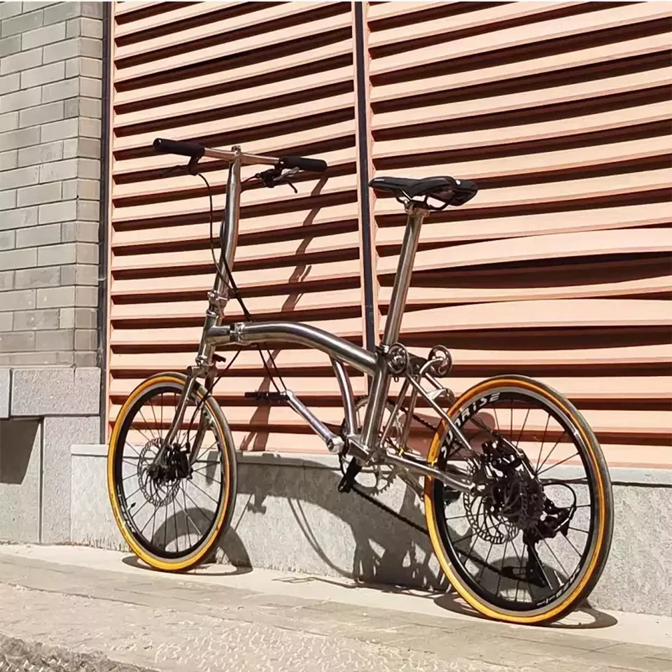チタン三つ折り折りたたみ自転車、20インチ、11スピード、チタン