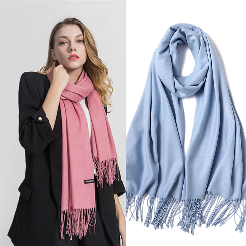 

2022 Fashion Winter Women Scarf Thin Shawls and Wraps Lady Solid Female Hijab Stoles Long Cashmere Pashmina Foulard Head Scarves