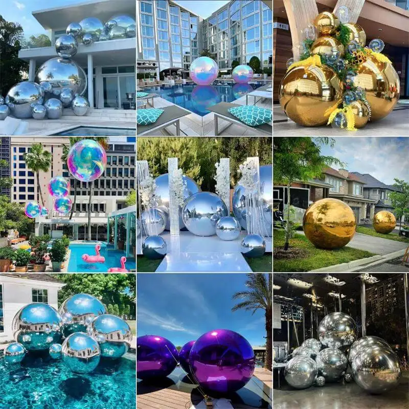 Hot  Inflatable Mirror Ball Large Event Decoration Balloon PVC Disco Balls Shinny Sphere Gazing Globe Mirror Ball  For Party 6