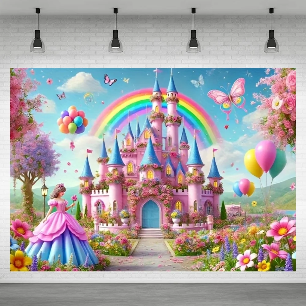 Magisches Schloss Geburtstagsparty-Hintergründe für Fotos, Rosen-Prinzessin Kinder- und Babyparty, Mädchen- und Erwachsenen-Dekorationshintergrund, Fotozone – Detail 5
