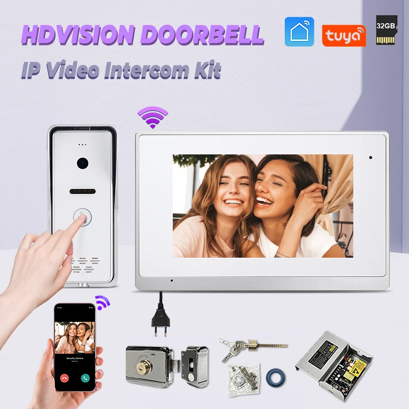 

Popular Villa Video Intercom Kit IP Wired Intercom Tuya Wifi Remote App Control Electronic Lock and Power Supply Optional