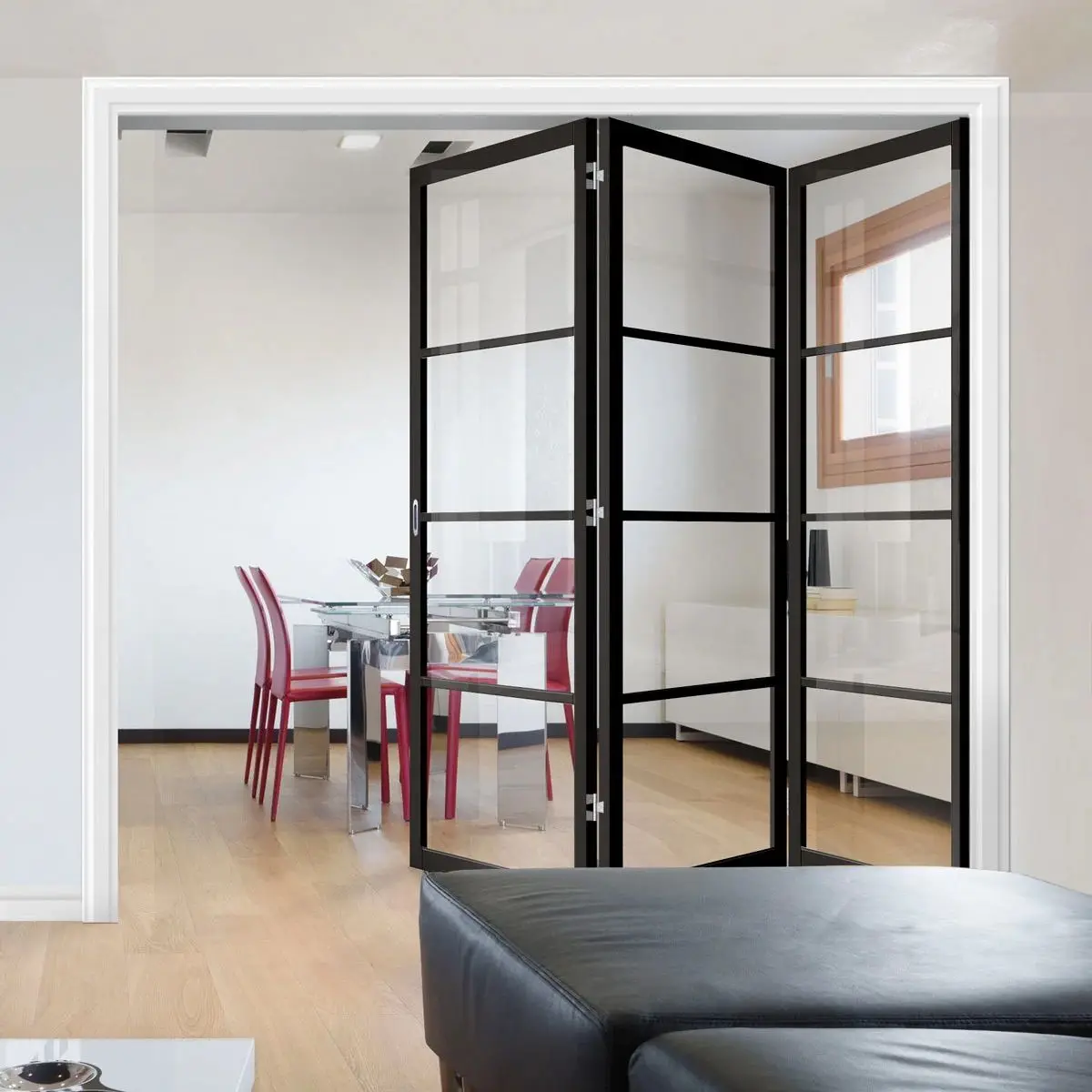 DN Aluminum Folding Doors Powder Coating Tempered Glass Patio Door Waterproof Interior House Bifold Accordion Door