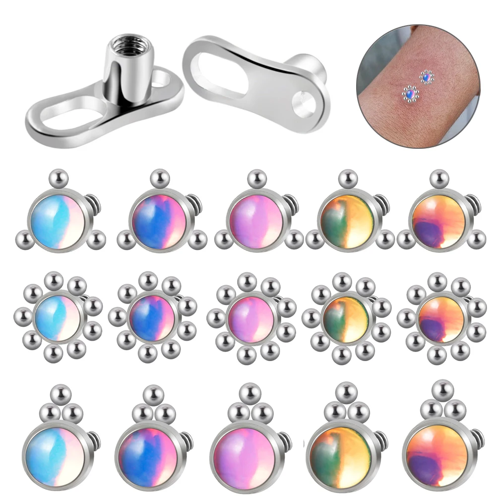 1Pc In Acciaio Chirurgico Flash Film Gem Cluster Glitter Micro Dermal Anchor Skin Diver Surface Piercing Con Base Body Jewelry