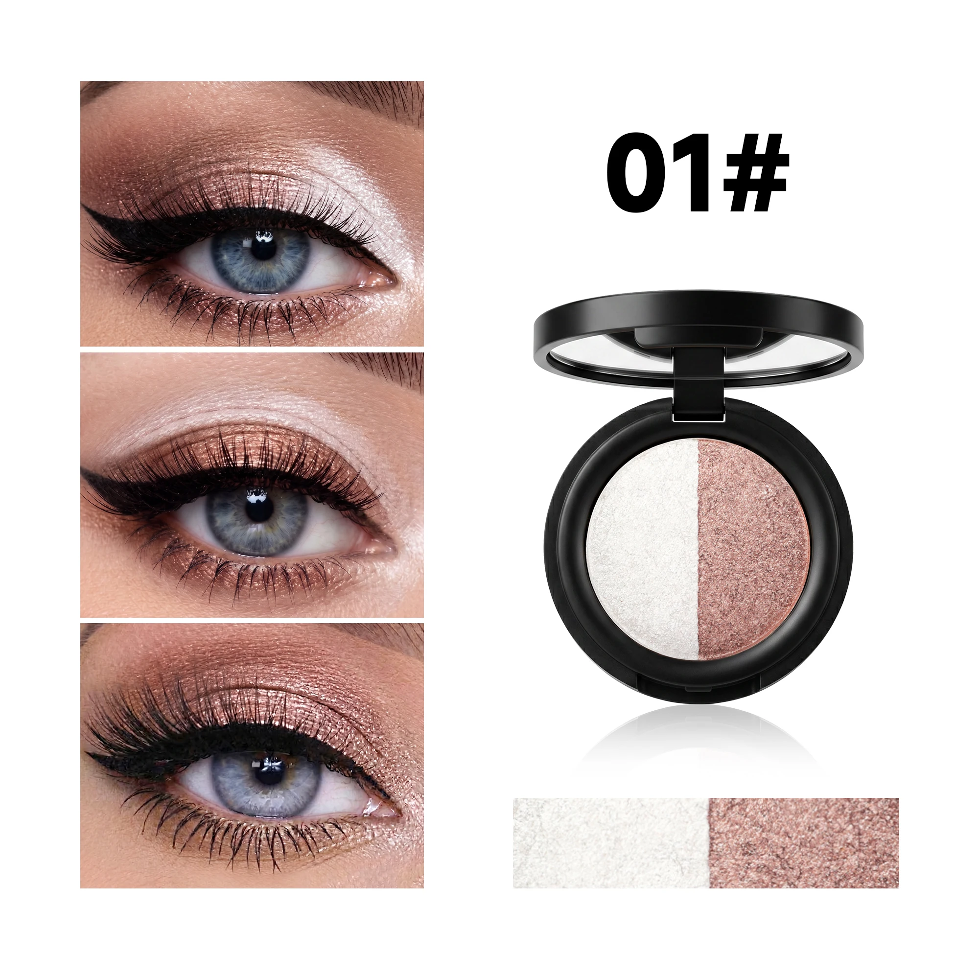 Dual-Shade Shimmer Eyeshadow Palette - Pearlescent Glitter, Waterproof & Smudge-Proof