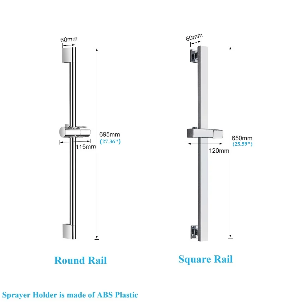 1Piece 304 Stainless Steel Round Square 24" Slide Bar Wall Mount Up Down Adjustable Holder For Handheld Sprayer