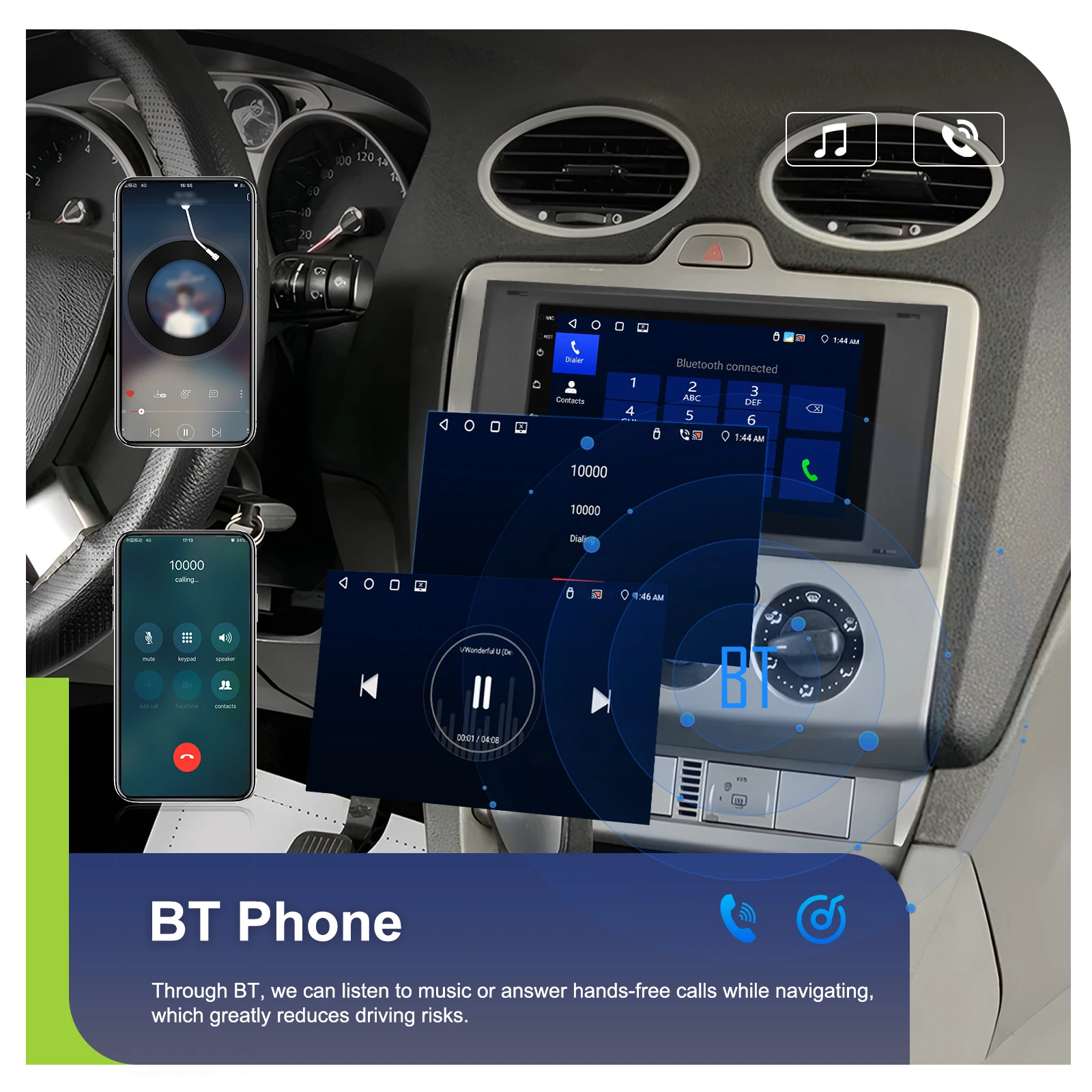 Podofo 4GB 64GB Carplay Android Auto Car Radio 7 Inch For Transit Fiesta Focus Galaxy Mondeo Fusion Kuga C-Max S-Max Connect