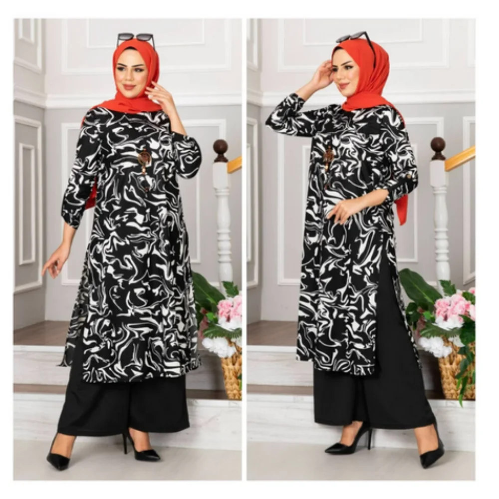 Romana Hijab Suit 2024 Muslim Abaya Hijab New Fashion Women Dress Islamic Clothing Veil Abaya Black Mink Color with Stylish Trousers 100% Quality Fabric Size Chart Compatible Accessory Gift