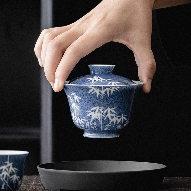 100ml Hand Painted Bamboo Gaiwan Small Porcelain Chinese Jingdezhen Tureen Teaware Set Tea Bowl Kung Fu Tea Chawan Cups Lily