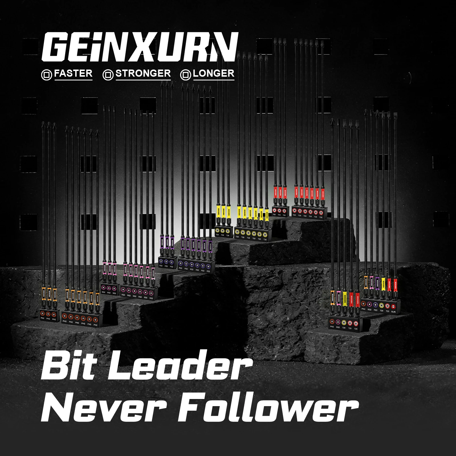 Geinxurn 6PCS 300mm 초장형 D2 드라이버 비트 세트 전동 공구용 T20 T25 PH2 PZ2 SQ2 SL6