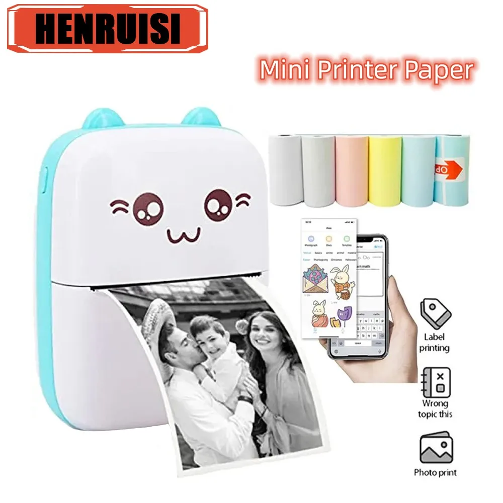 Portable Thermal Printer MINI Photo Label Memo Wrong Question Printing Paper Thermal Self-Adhesive Sticker Colors Papers 57mm