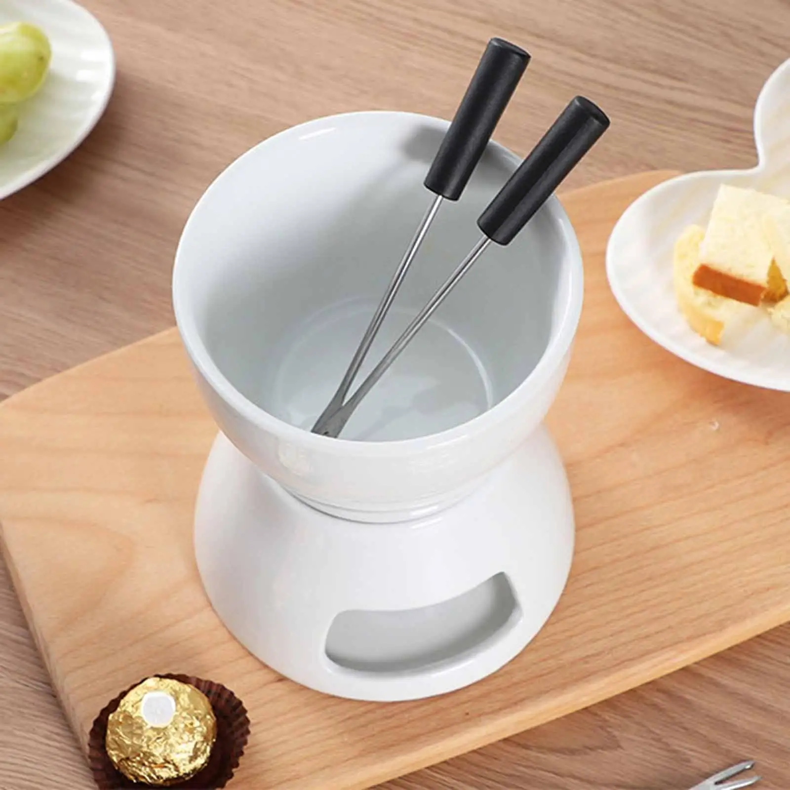 Chocolate Melting Pot Fondue Pot Ceramic Dining Melting Mug With 4 Forks Resistant Cheese Heating Furnace Dessert Fire