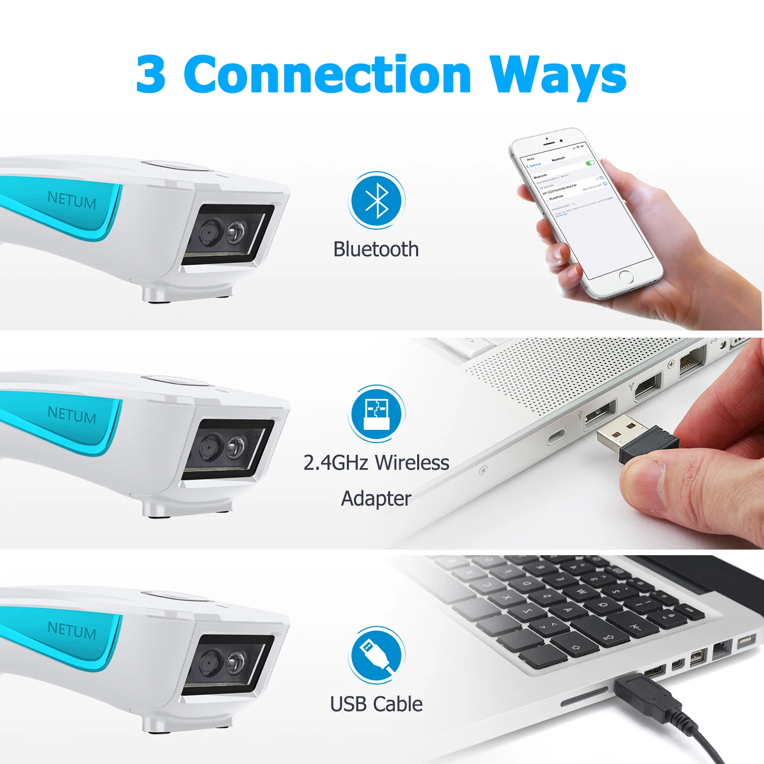 NETUM Scanners C300-HF NFC 13.56 MHz NFC RFID Tags Reader and C200-LF 125 KHz/134.2 KHz Bluetooth Wireless RFID Reader QR Code