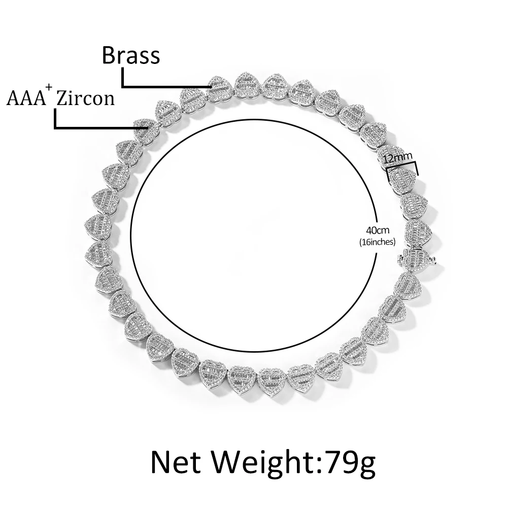 Ожерелье UWIN 12 мм в форме сердца, украшение с инкрустацией из фианита, багет с кубическим цирконием, модный роскошный чокер в стиле хип-хоп, бижутерия для женщин