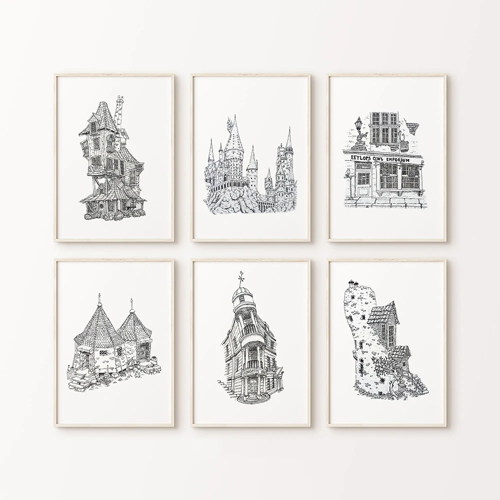 

Wizard Magic School Black and White Movie Poster Magic Prints Art Canvas Painting Nursery Wall Pictures Kid's Room Home Decor