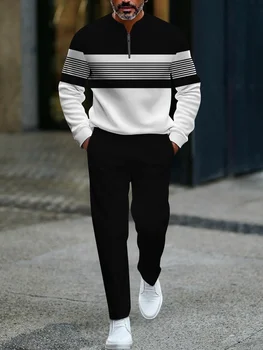 2025 Primavera e autunno New Fashion Casual da uomo Mezza abbottonatura con cerniera Pantaloni a maniche lunghe Tuta sportiva 1