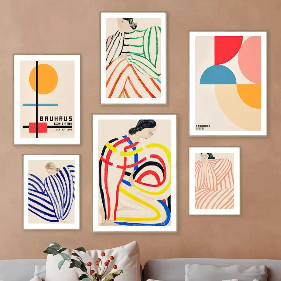 

Abstract Colored Lines Bauhaus Geometric Curves Girl Modern Gallery Wall Art Prints Canvas Poster Picture Living Room Decor Gift