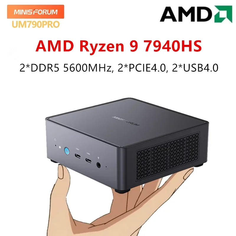 Um790 Pro Minisforum Mini Pc Gamer Amd Ryzen 9 7940Hs 2 * Ddr5 5600Mhz 2 * Pcie4.0 2 * Usb4.0 Window 11 Nuc Computer Htpc Wifi6E Bt5.3