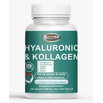 Hyper Hyaluronic & Kollagen 120 capsule - Collagene Marino con Acido Ialuronico | Integratore AntiAge per Pelle, Ossa, Articolazioni, Unghie e Capelli | Arricchita da Vitamine C e B2, Zinco, Rame e Iodio, per offrire massima efficacia. Prodotto in Italia.