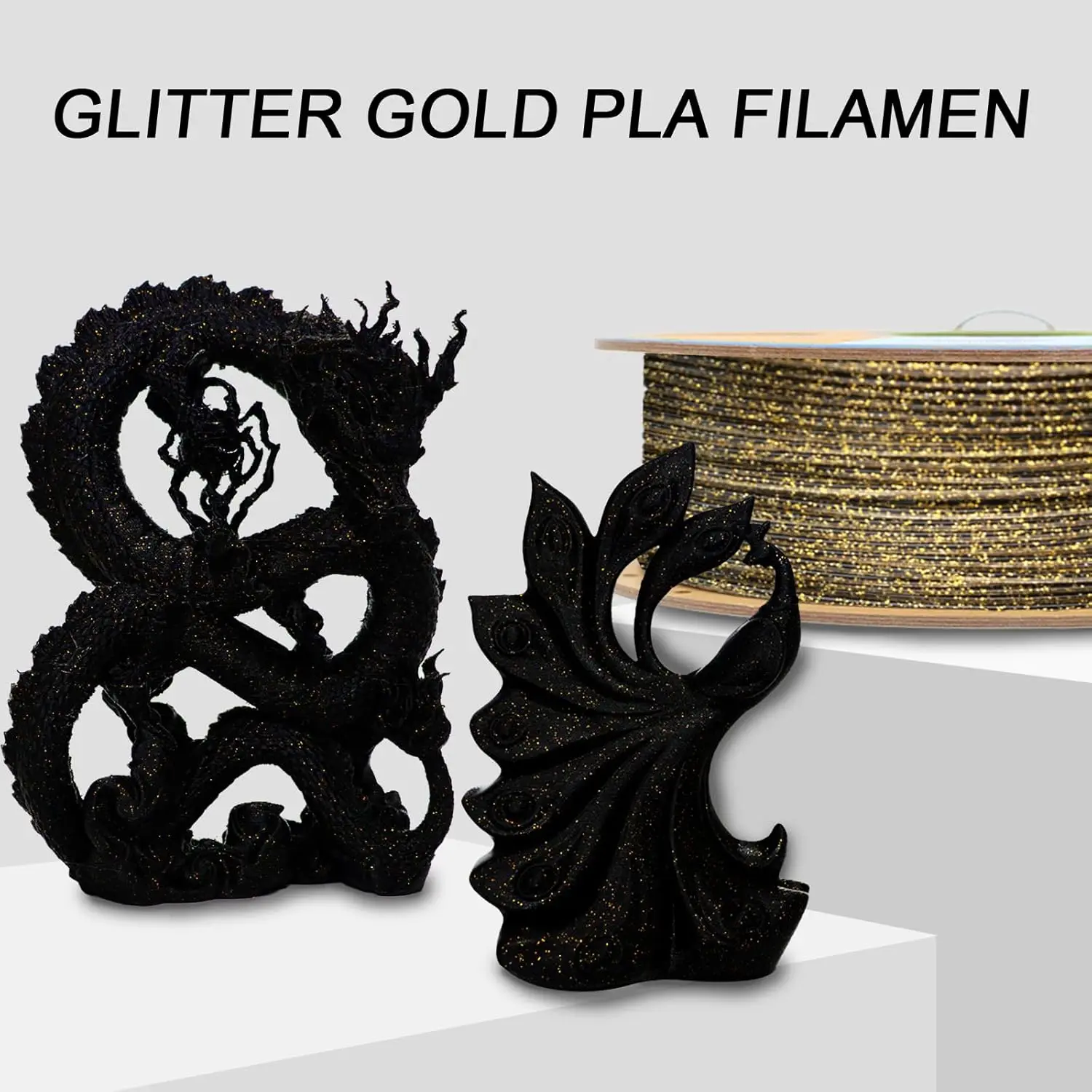 3D 프린터 필라멘트 갤럭시 글리터 PLA 필라멘트 1.75mm 3D 프린팅 필라멘트, 블랙 글리터 골드, 250g, 스풀