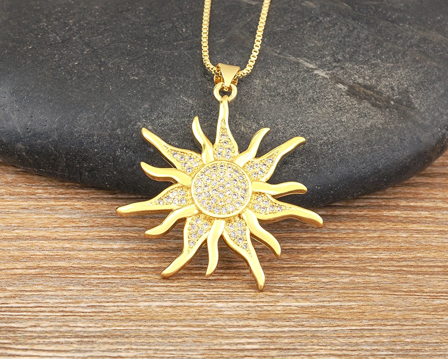AIBEF Light Of Star And Moon Sun Shape Pendant Women Necklace Copper Zircon Western European Style Jewelry Popular Romantic Gift