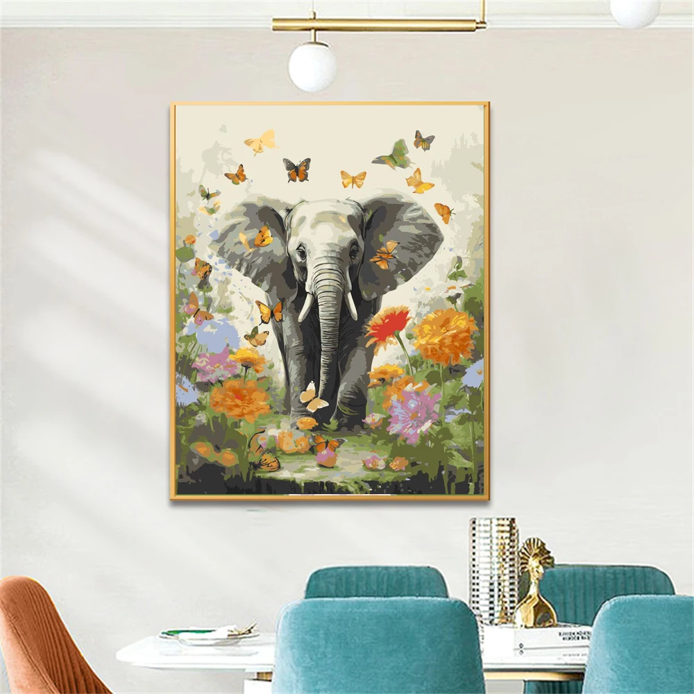 

Картина по номерам для взрослых, слон и бабочка