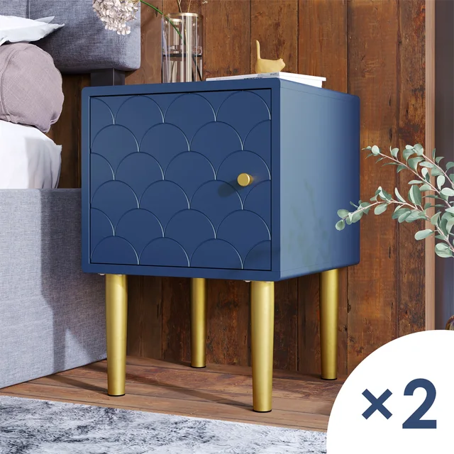 Set 2 comodino, comodino per camera da letto, blu Navy, squame di pesce design-H50/L35/P35 cm 2