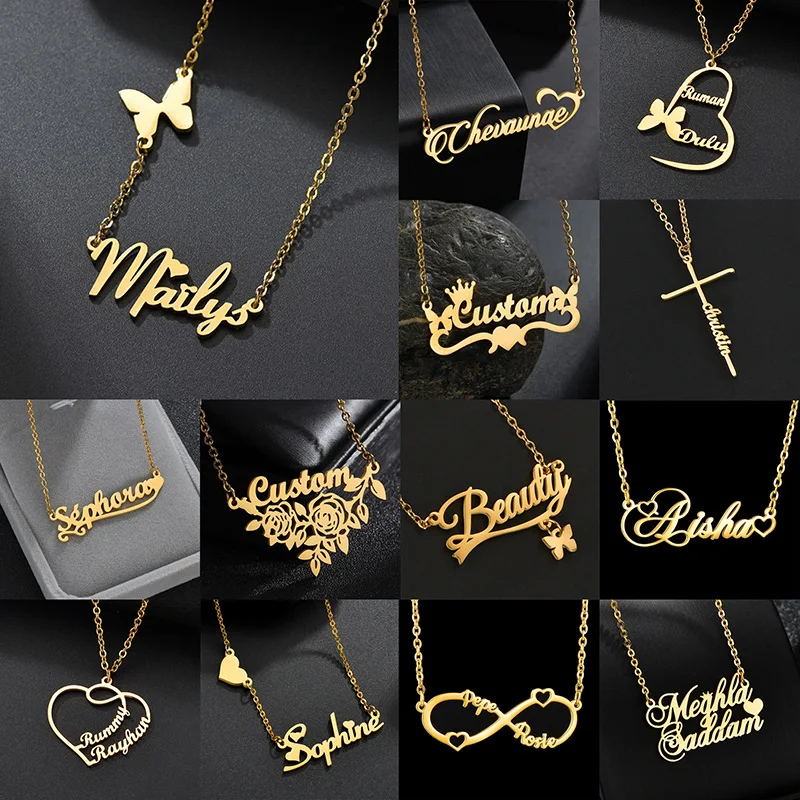 28 Styles Hot Selling Custom Necklace Trendy Customized Chains Jewelry For Women Personalized Nameplate Heart Cross Pendant hot selling metal earring srorage earrings organizer cup shape heart shape earring holder jewelry display necklace display rack