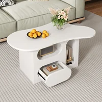 Comanlai 97x45x43,5 cm Table basse en forme de nuage, table de canapé moderne, table d'appoint, avec tiroirs, compartiments de rangement ouverts, blanc 1