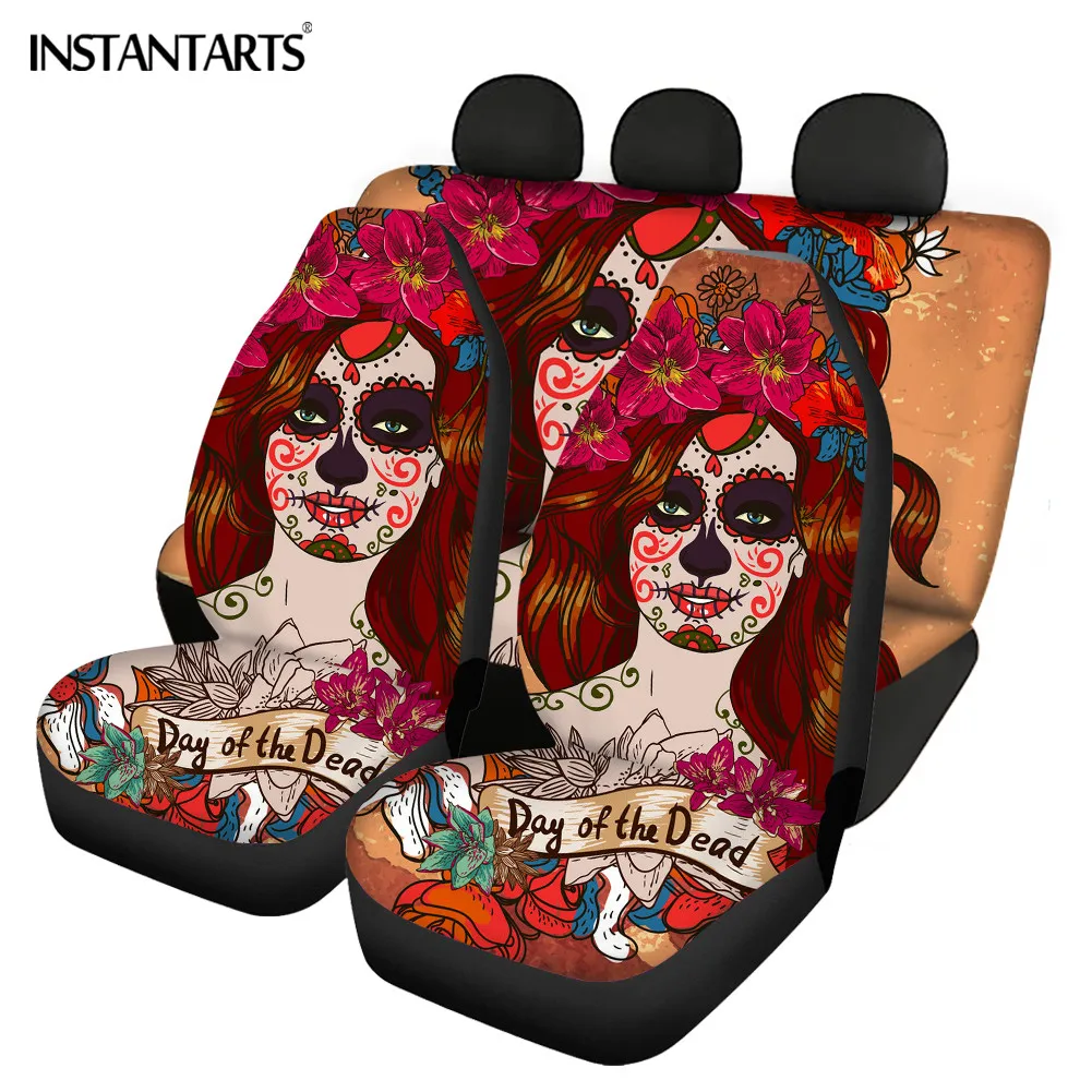 

INSTANTARTS День мертвых девушек шаблон 4 шт. автомобильные сиденья подушечки комфортные дышащие технические индивидуальности Модный интерьер автомобиля