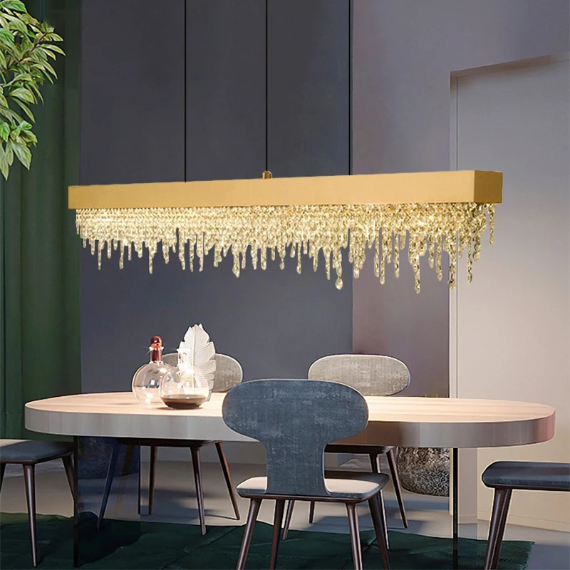 

Gold/Chrome/Black Rectangular Modern Chandelier for Dining Room LED Crystal Hanging Lamp Creative Home Decor Lighting Fixture