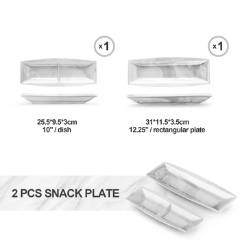 MALACASA Set di 2 Piatti Lunghi in Porcellana Grigio Marmo, Vassoi Grandi per Servire a Feste, Disponibili in 2 Misure per Frutta/Snack 2