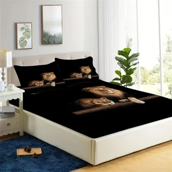Luxurious Lion-Themed Fitted Sheet Set 2/3pcs - Ultra-Soft, Animals Fabric with Deep Pocket - Ideal for Bedroom and Dorm Room 3