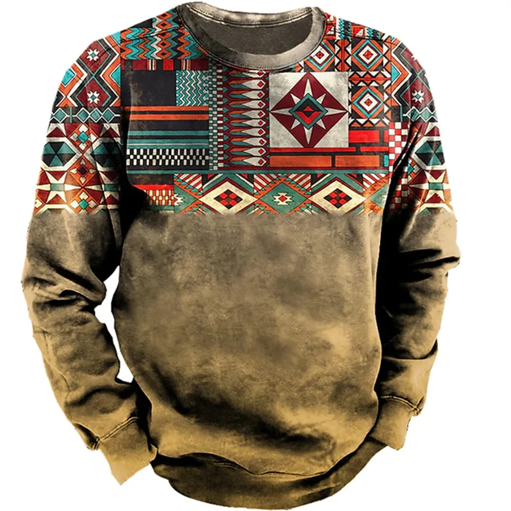 Retro Ethnic Pattern Print Cotton Casual Hoodie Sweatshirt main image 0