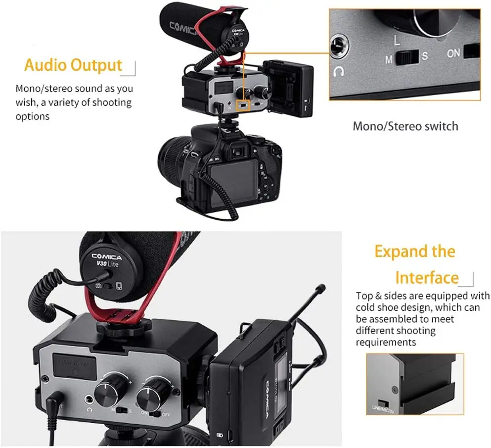CVM-AX1 DSLR Audio Adapter Microphone Audio Mixer Adapter with Real-time Monitor