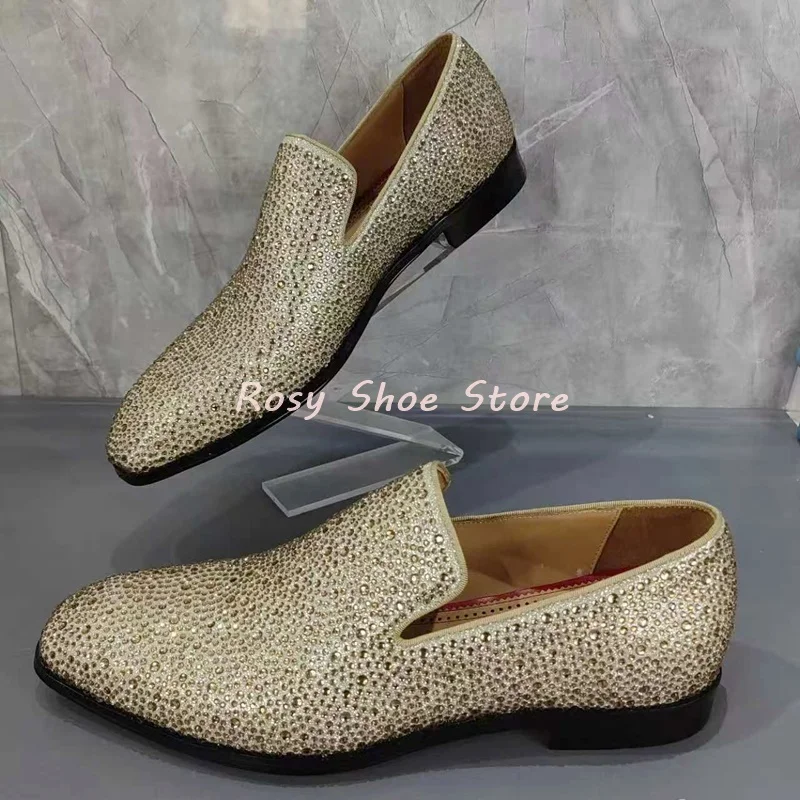 Men's Multicolor Luxury Handmade Diamond Loafers Pointed Toe Leather Rhinestones Slip On Fashion Flat Shoe Versatile Party Shoes 4