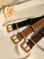 Luxury Suede Cowhide Leather Belt for Women, Vintage Style with Gold Buckle, 3.3cm Wide Waistband for Dresses & Jeans - Image 4