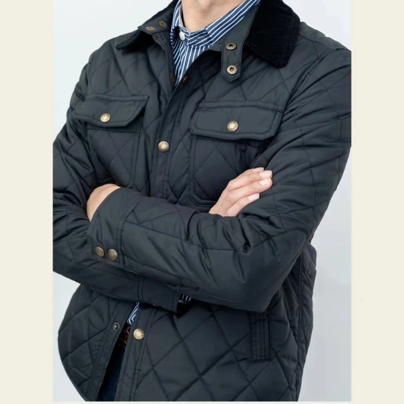 

Winter Jacket for Men Quilted Autumn Coat Cotton Filling Retro Style Water Repellent and Windbreaker Business Casual Outwear
