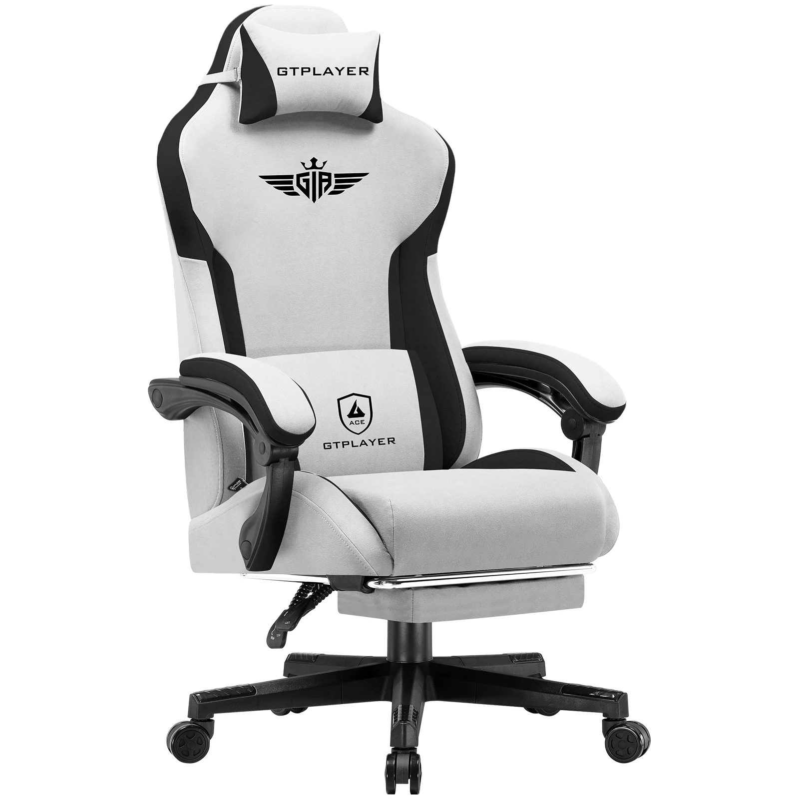 GTPLAYER Chaise de jeu, support lombaire en tissu Chaise de joueur ergonomique Chaise PC avec dossier élargi