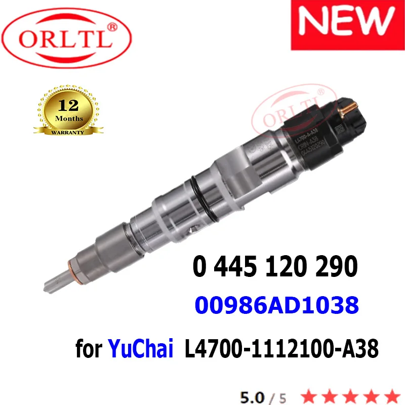 

ORLTL New 0445120290 Injector Common Rail 0 445 120 290 FOR BOSCH CRI YUICHAI A60001112100A38 L4700-1112100-A38 00986AD1038