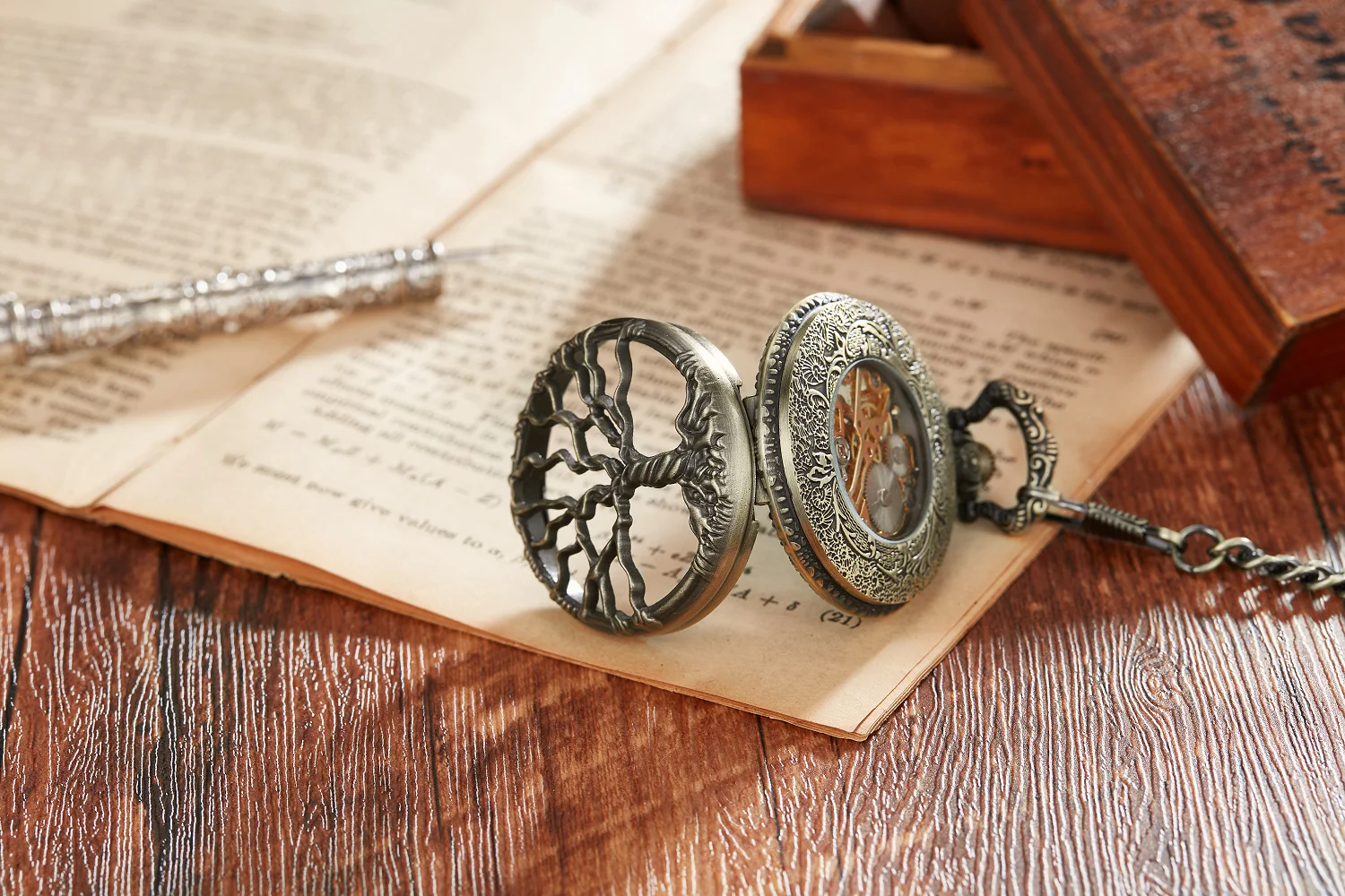 Personalised Fashion Brass Stainless Steel Tree Of Life mechanical Pocket Watch Necklace Men Women Jewelry Pendant Chain