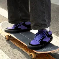 Goluck Purple Skateboarding Shoes for Men Athletic Sneaker Mid Top Anti-slip Casual Soft Leather Lace-up Breathable Tennis