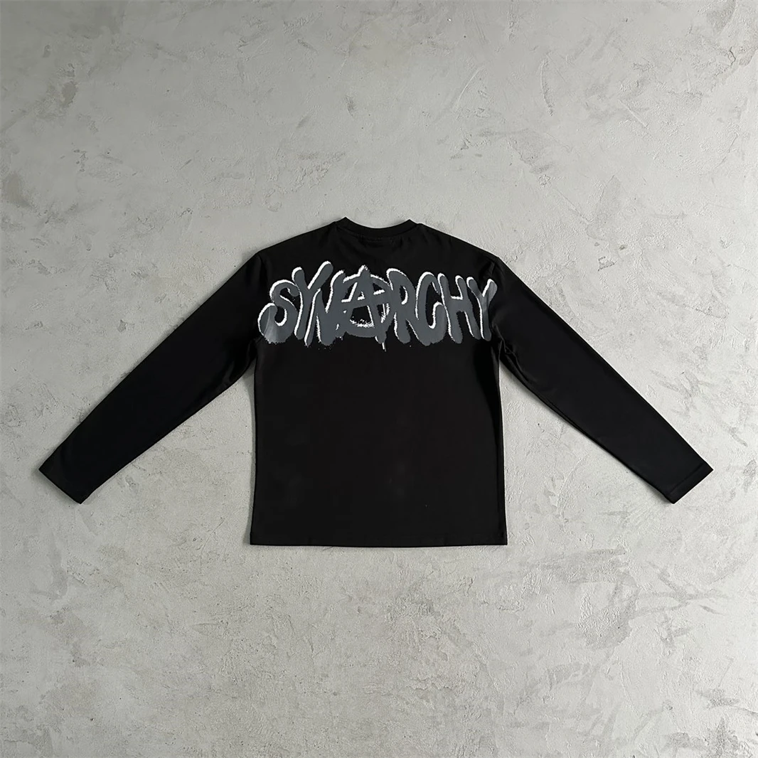 

sy rchy lstee-black gray high-quality graffiti long-sleeved T-shirt large size men's and women's sweatshirt European size XS-XXL