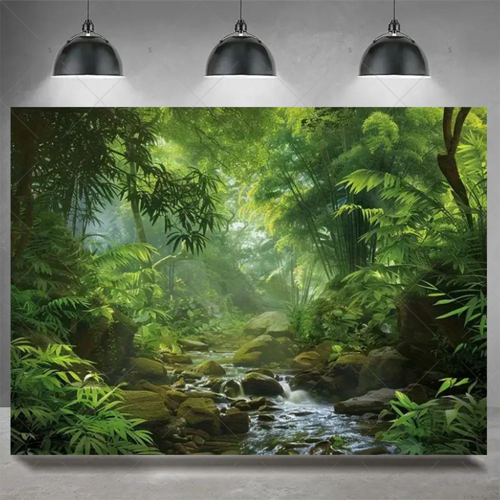 Wald Wald Naturlandschaft Hintergrund Zubehör Sommer Tropischer Baum Wunderland Fotografie Dekoration Hintergrund Fotostudio – Detail 5
